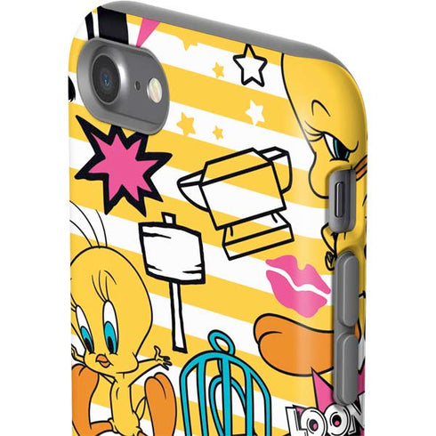 Looney Tunes Tweety and Sylvester Striped Patches iPhone SE (2nd & 3rd Gen) Pro Case