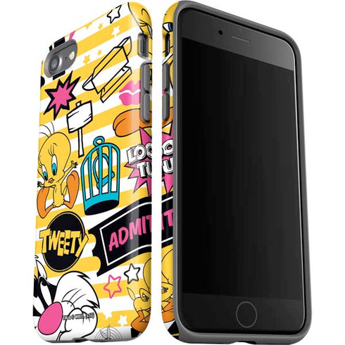 Looney Tunes Tweety and Sylvester Striped Patches iPhone SE (2nd & 3rd Gen) Pro Case