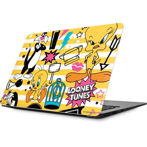 Looney Tunes Tweety and Sylvester Striped Patches Apple MacBook Skin