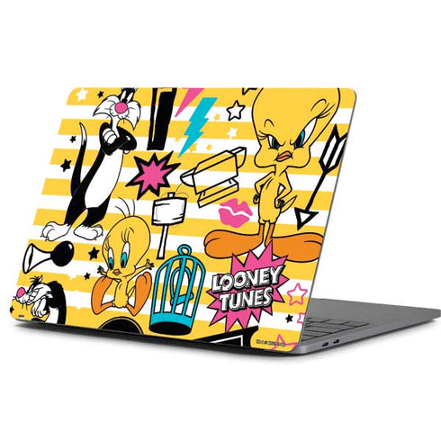 Looney Tunes Tweety and Sylvester Striped Patches Apple MacBook Pro 13-inch Skin