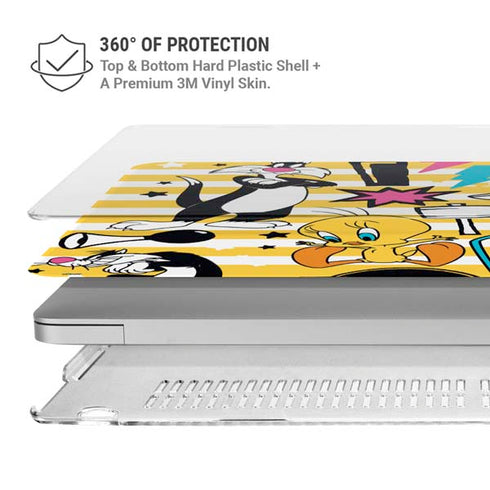 Looney Tunes Tweety and Sylvester Striped Patches MacBook Pro 16in (2019-20) Case plus Skin