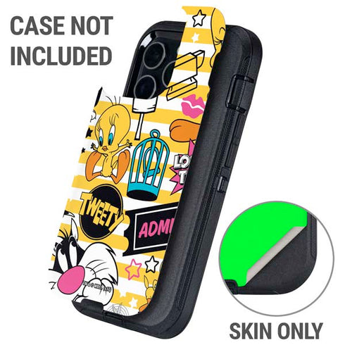 Looney Tunes Tweety and Sylvester Striped Patches Otterbox Defender iPhone Skin