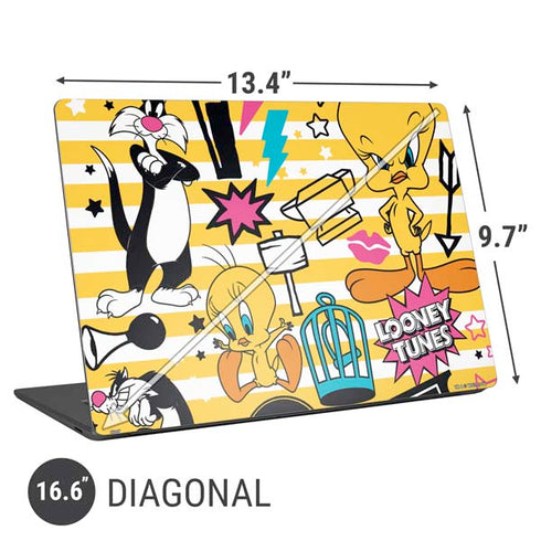 Looney Tunes Tweety and Sylvester Striped Patches Universal Laptop 16.6in (13.4 x 9.7in) Skin