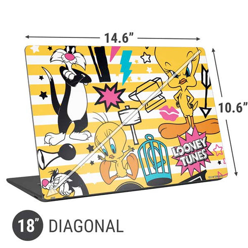 Looney Tunes Tweety and Sylvester Striped Patches Universal Laptop 18in (14.6 x 10.6in) Skin