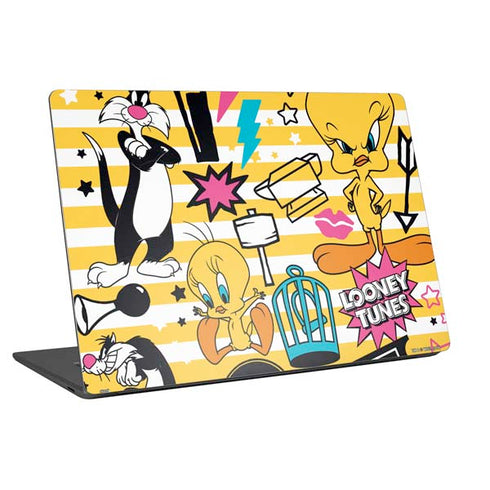 Looney Tunes Tweety and Sylvester Striped Patches Universal Laptop 18in (14.6 x 10.6in) Skin