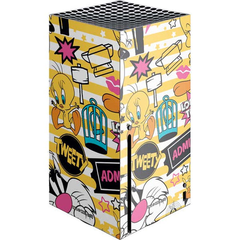 Looney Tunes Tweety and Sylvester Striped Patches Xbox Series X Console Skin