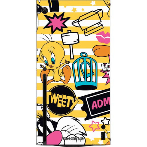 Looney Tunes Tweety and Sylvester Striped Patches Xbox Series X Console Skin