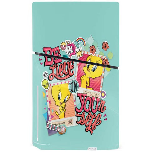 Looney Tunes Tweety Bird Believe In Yourself PS5 Slim Disk Console Skin
