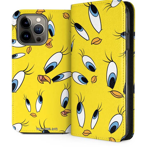 Looney Tunes Tweety Bird Super Sized Pattern iPhone 13 Pro Max Folio Case