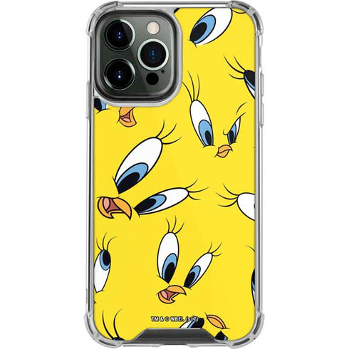 Looney Tunes Tweety Bird Super Sized Pattern iPhone 14 Pro Max Clear Case