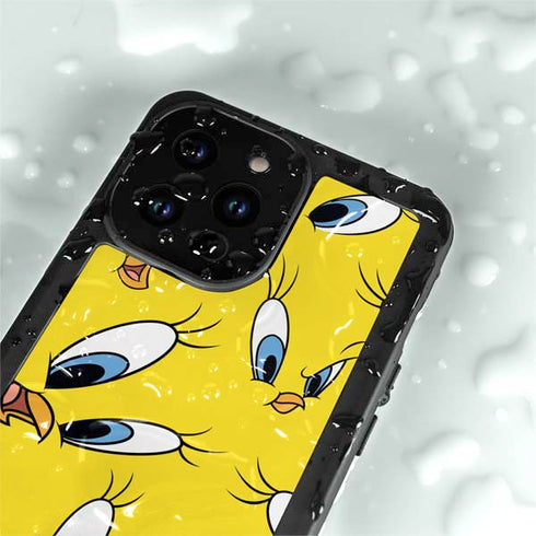 Looney Tunes Tweety Bird Super Sized Pattern iPhone 14 Pro Max Waterproof Case