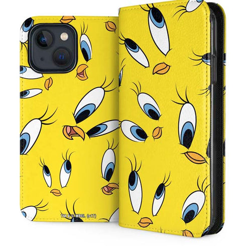 Looney Tunes Tweety Bird Super Sized Pattern iPhone 15 Plus Folio Case