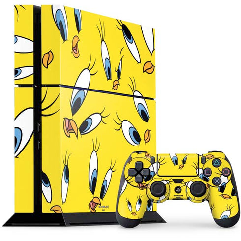 Looney Tunes Tweety Bird Super Sized Pattern PS4 Console and Controller Bundle Skin