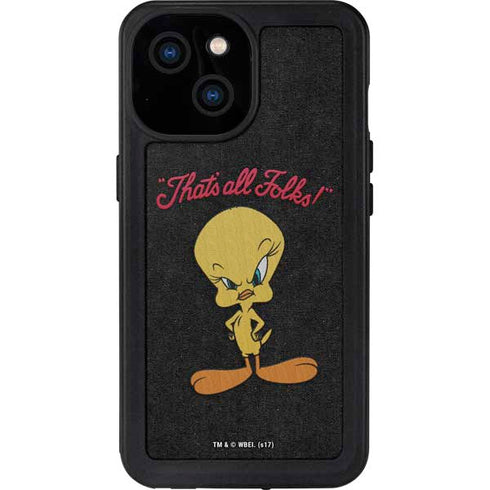 Looney Tunes Tweety Bird Thats All Folks iPhone 15 Waterproof Case
