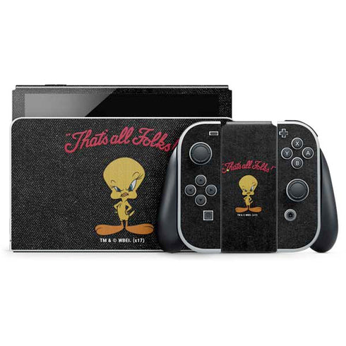 Looney Tunes Tweety Bird Thats All Folks Nintendo Switch OLED (2021) Skin