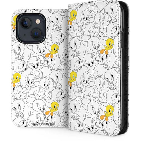 Looney Tunes Tweety Super Sized Pattern iPhone 14 Folio Case