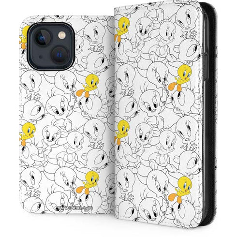 Looney Tunes Tweety Super Sized Pattern iPhone 15 Plus Folio Case