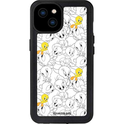 Looney Tunes Tweety Super Sized Pattern iPhone 15 Plus Waterproof Case