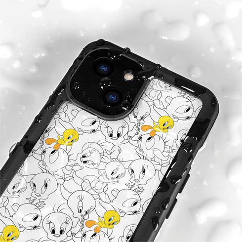 Looney Tunes Tweety Super Sized Pattern iPhone 15 Plus Waterproof Case