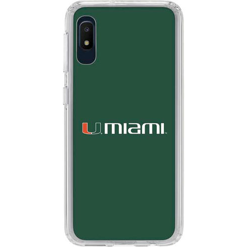 University of Miami Horizontal Mark on Green Galaxy A10e Clear Case