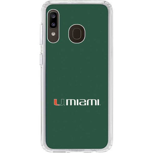 University of Miami Horizontal Mark on Green Galaxy A20 Clear Case