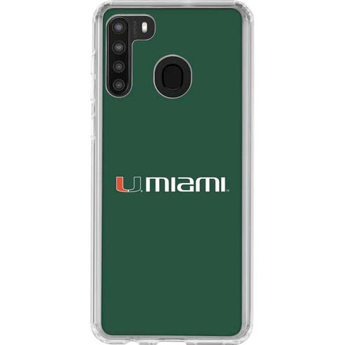 University of Miami Horizontal Mark on Green Galaxy A21 Clear Case