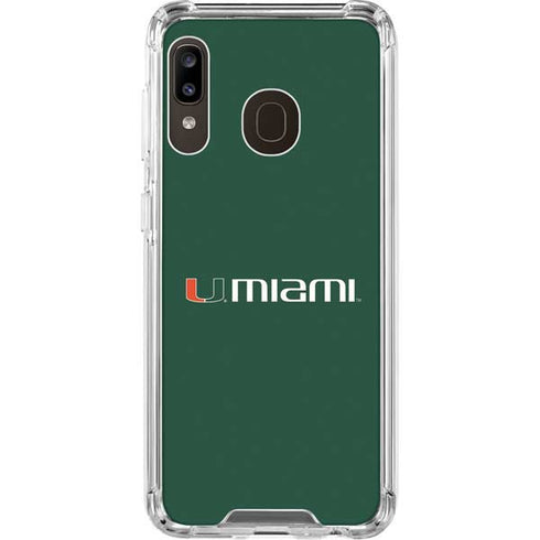 University of Miami Horizontal Mark on Green Galaxy A30 Clear Case