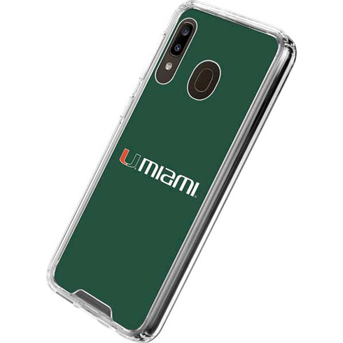 University of Miami Horizontal Mark on Green Galaxy A30 Clear Case