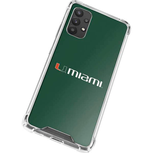 University of Miami Horizontal Mark on Green Galaxy A32 5G Clear Case