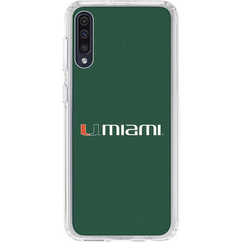 University of Miami Horizontal Mark on Green Galaxy A50 Clear Case