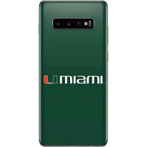 University of Miami Horizontal Mark on Green Galaxy S10 Plus Skin