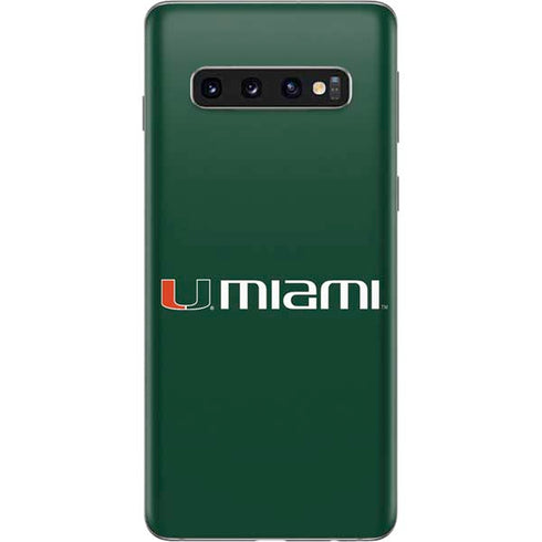 University of Miami Horizontal Mark on Green Galaxy S10 Skin