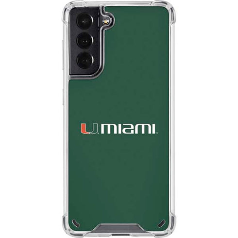 University of Miami Horizontal Mark on Green Galaxy S21 5G Clear Case