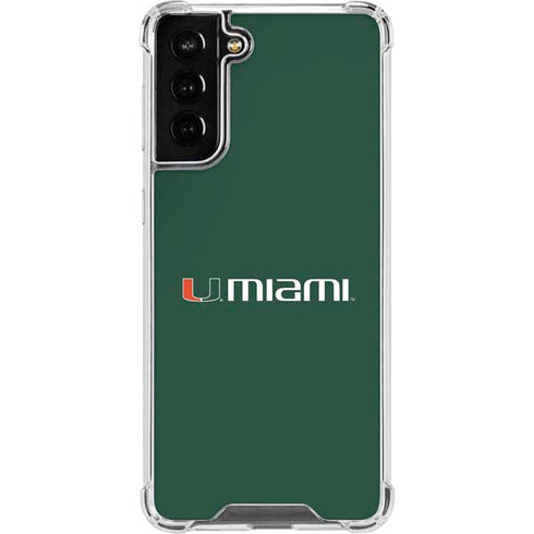 University of Miami Horizontal Mark on Green Galaxy S21 FE Clear Case