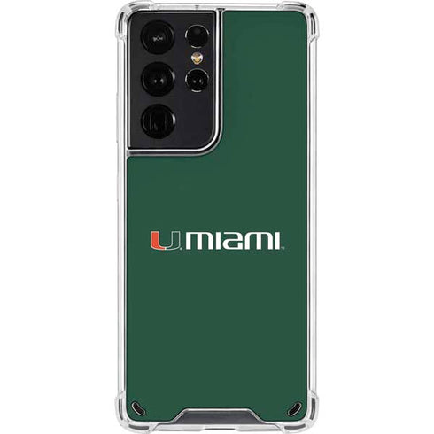 University of Miami Horizontal Mark on Green Galaxy S21 Ultra 5G Clear Case