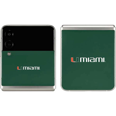 University of Miami Horizontal Mark on Green Galaxy Z Flip3 5G Skin