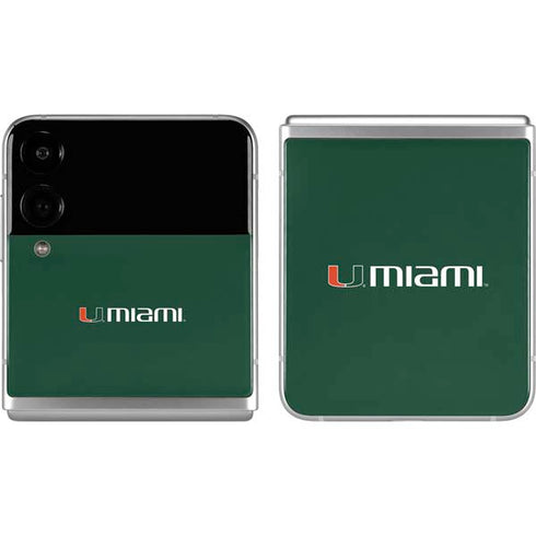 University of Miami Horizontal Mark on Green Galaxy Z Flip4 5G Skin