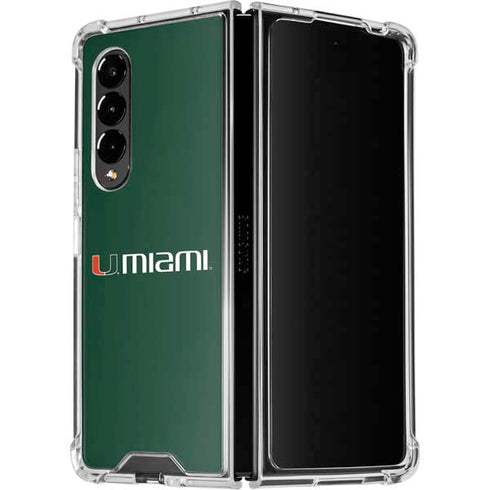 University of Miami Horizontal Mark on Green Galaxy Z Fold4 5G Clear Case