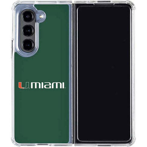 University of Miami Horizontal Mark on Green Galaxy Z Fold5 5G Clear Case