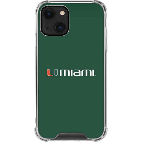 University of Miami Horizontal Mark on Green iPhone 13 Mini Clear Case