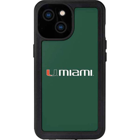University of Miami Horizontal Mark on Green iPhone 13 Mini Waterproof Case