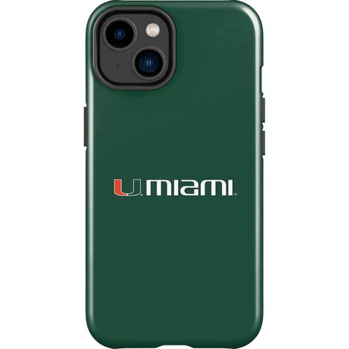 University of Miami Horizontal Mark on Green iPhone 14 Plus Impact Case