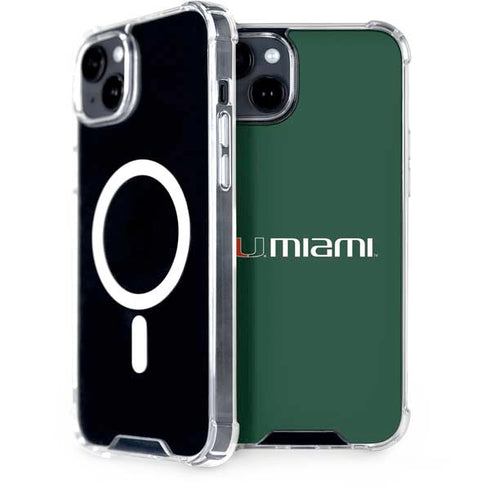 University of Miami Horizontal Mark on Green iPhone 15 Plus MagSafe Case