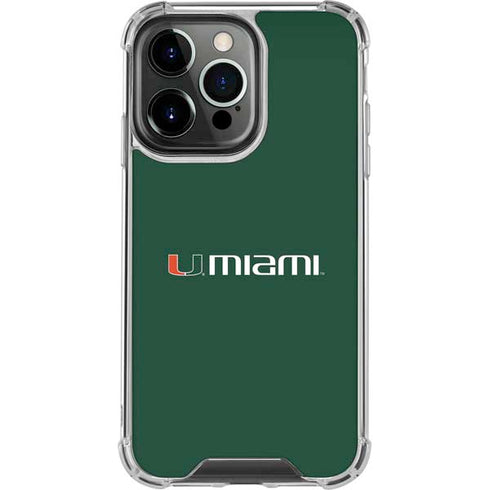 University of Miami Horizontal Mark on Green iPhone 14 Pro Clear Case