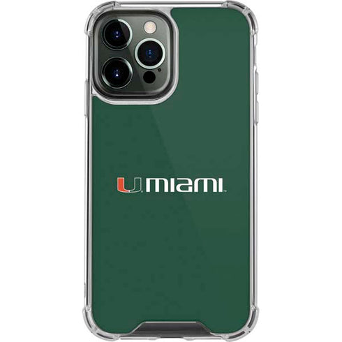 University of Miami Horizontal Mark on Green iPhone 14 Pro Max Clear Case