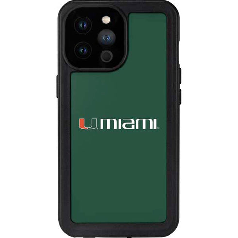 University of Miami Horizontal Mark on Green iPhone 14 Pro Max Waterproof Case