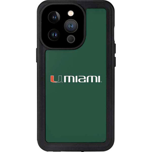 University of Miami Horizontal Mark on Green iPhone 14 Pro Waterproof Case