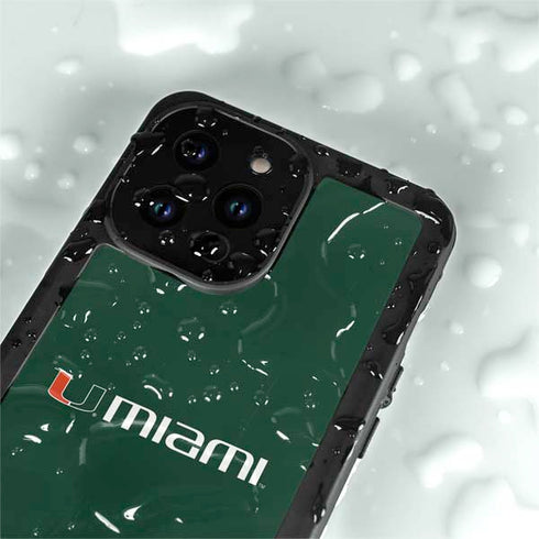 University of Miami Horizontal Mark on Green iPhone 14 Pro Waterproof Case