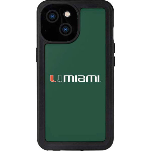 University of Miami Horizontal Mark on Green iPhone 15 Waterproof Case