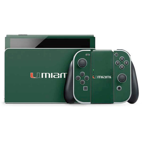 University of Miami Horizontal Mark on Green Nintendo Switch OLED (2021) Skin